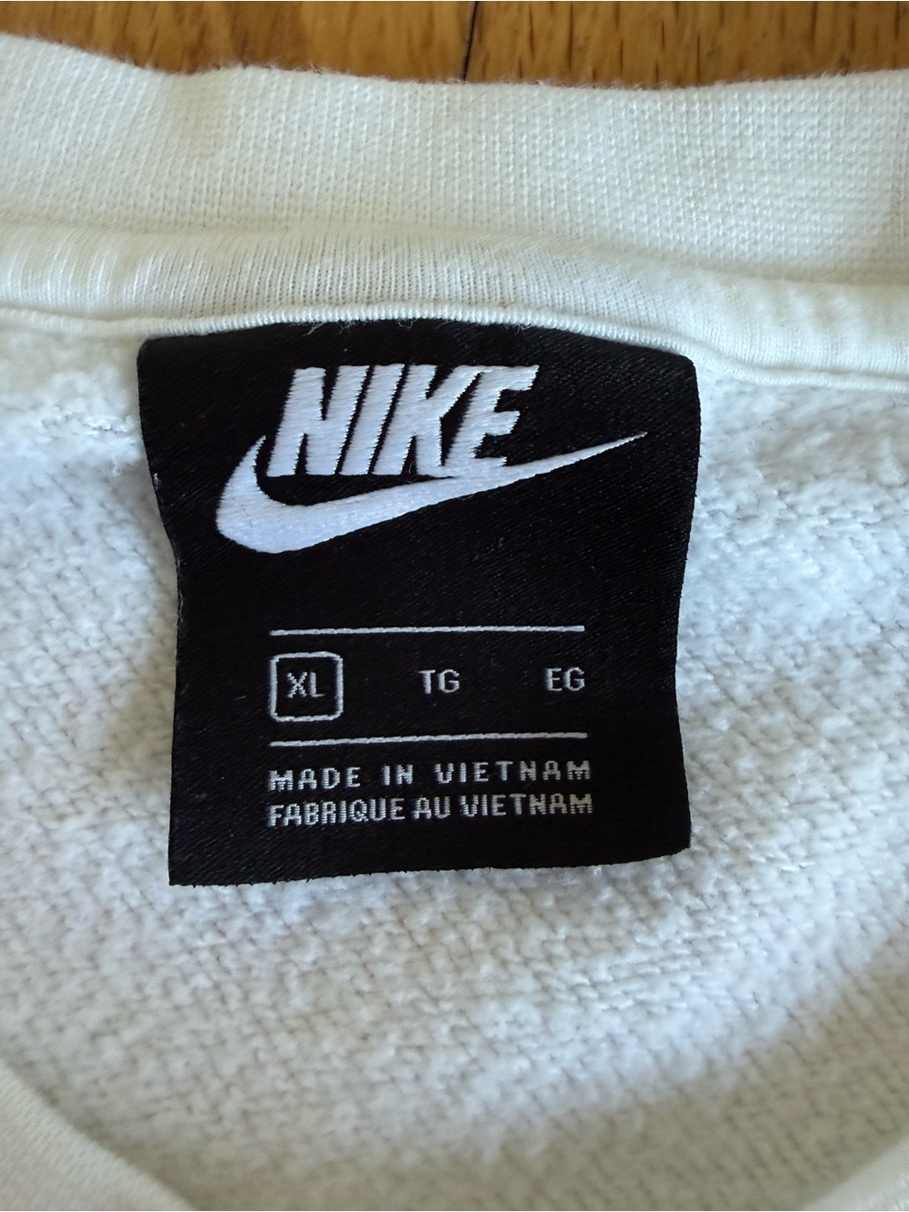 White Crewneck Sweatshirt with Blue Sleeve Text - Nike - Picture 3 of 6
